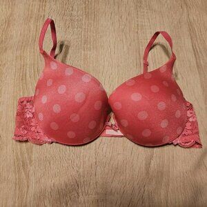 Victoria's Secret Angels Pink Polka Dot Padded Underwire Bra Size 34C